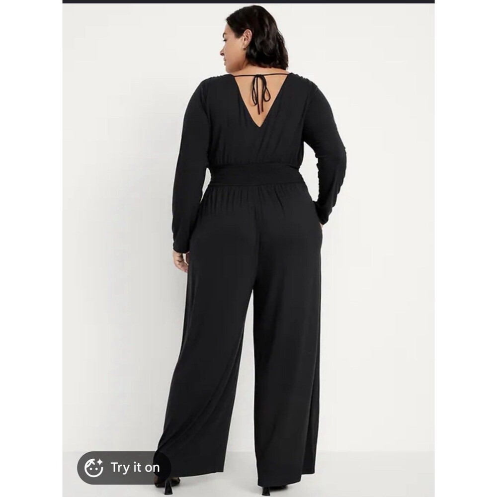New Old Navy Romper Jumpsuit 2XL Black Wide Leg Palazzo Elastic Waist V Neck LS